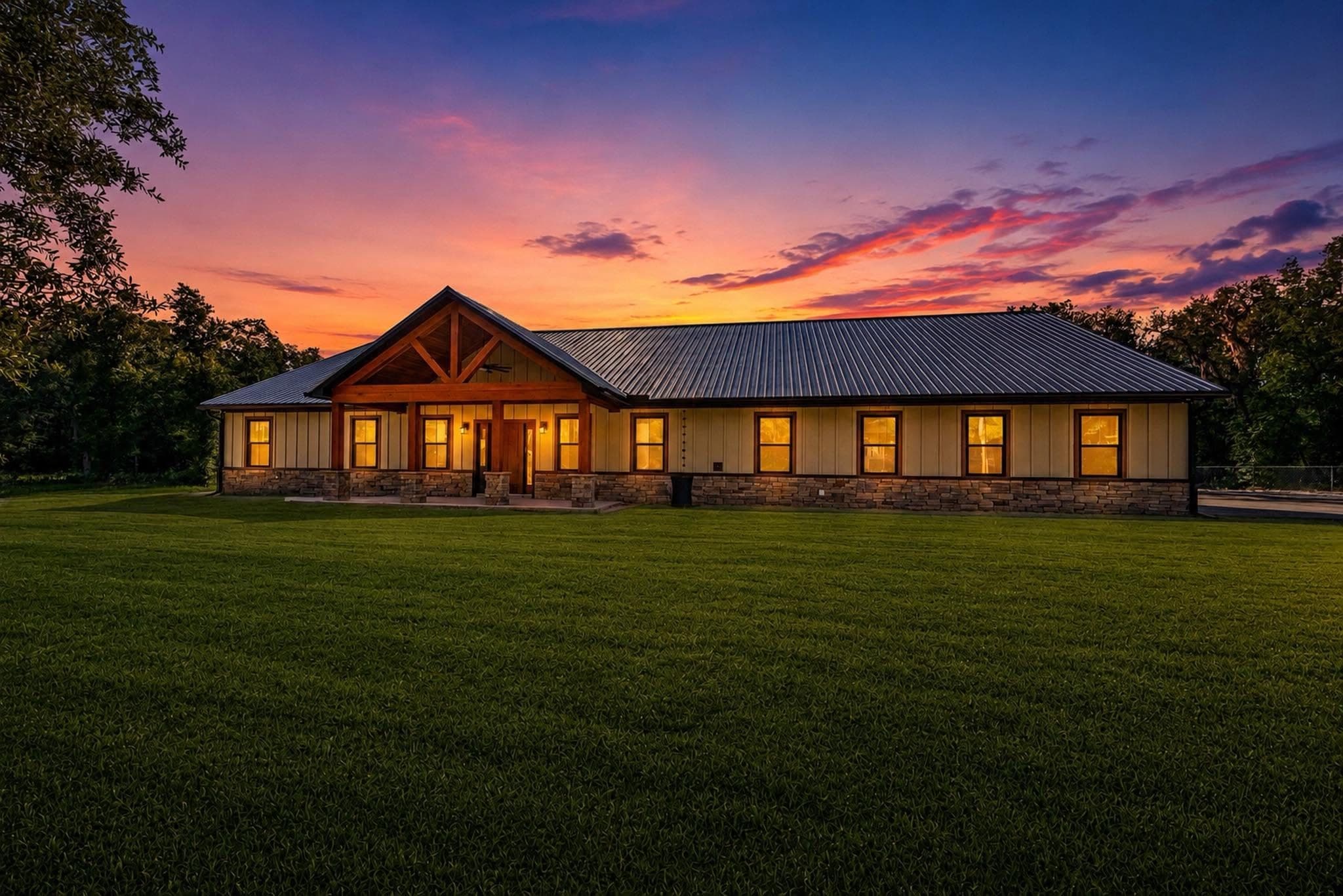 Finished custom home built by Keystone Custom Builders at golden hour