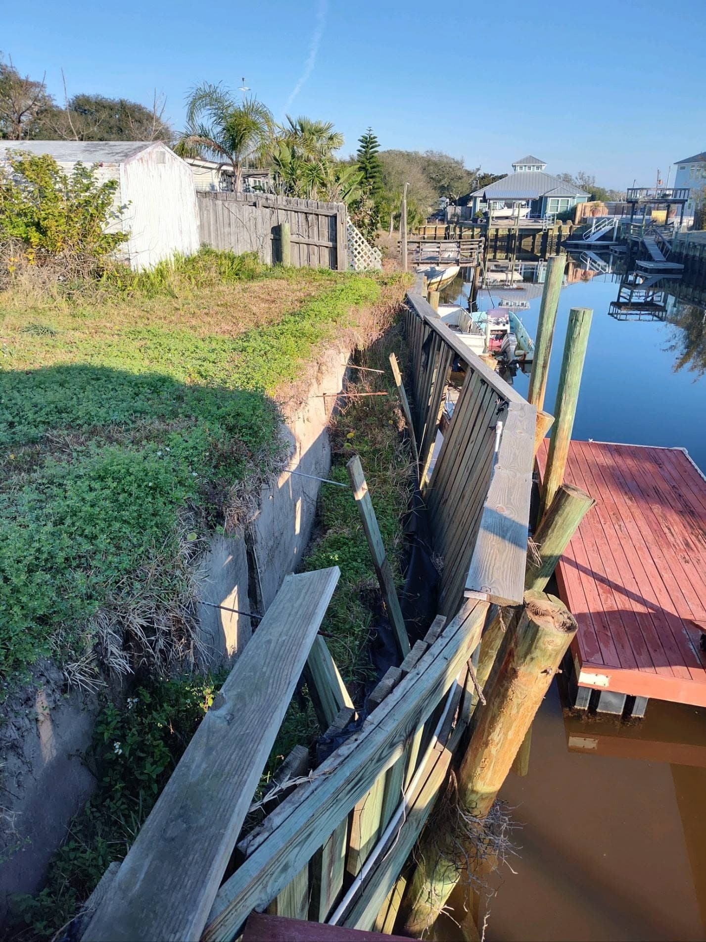 Seawall and bulkhead construction by Keystone Custom Builders on a Northeast Florida shoreline
